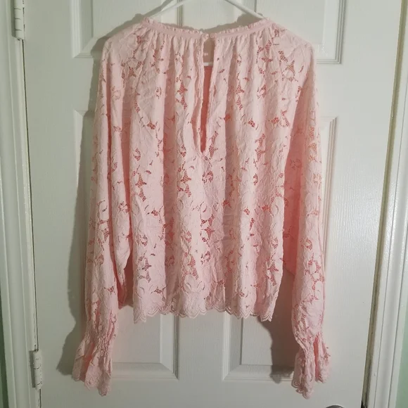 Free People Olivia Lace Top Pink Long Sleeve Size Medium - Picture 4 of 6